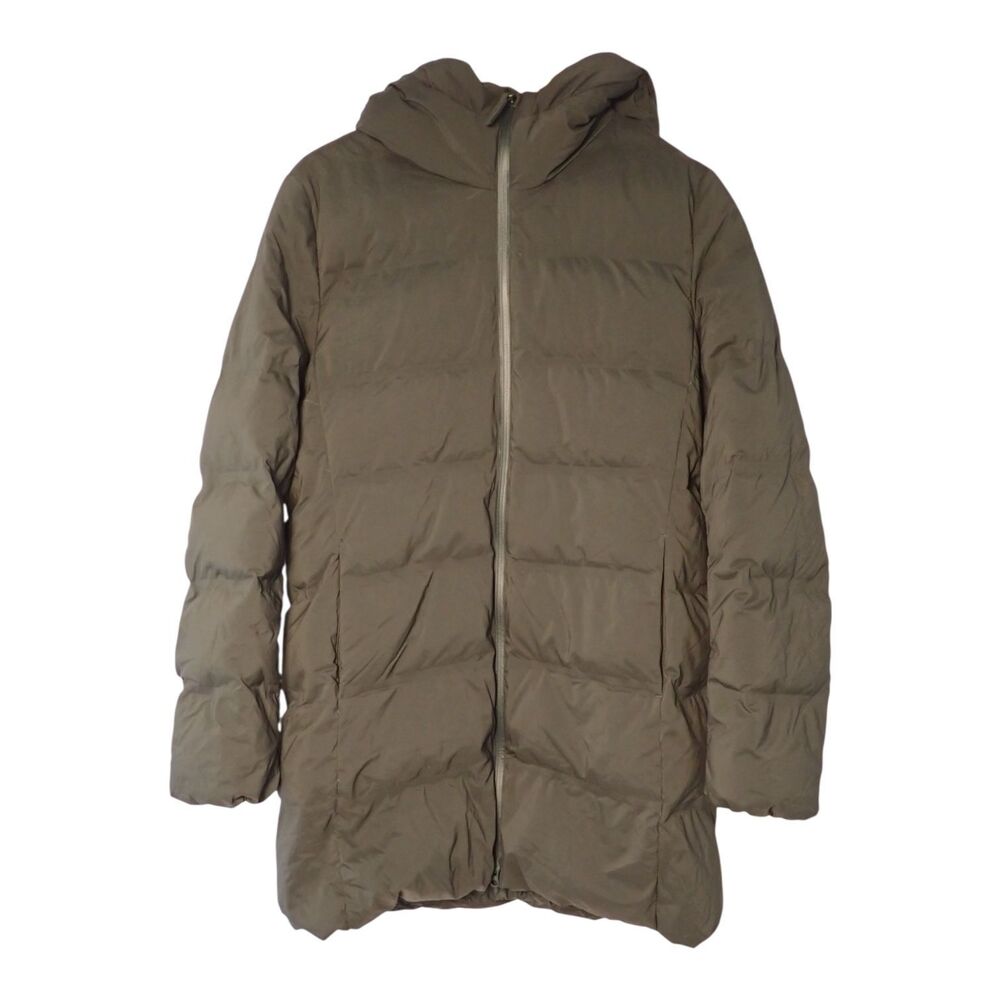 UNIQLO Down Coat Unisex M Hooded Long Lightweight Windproof Olive